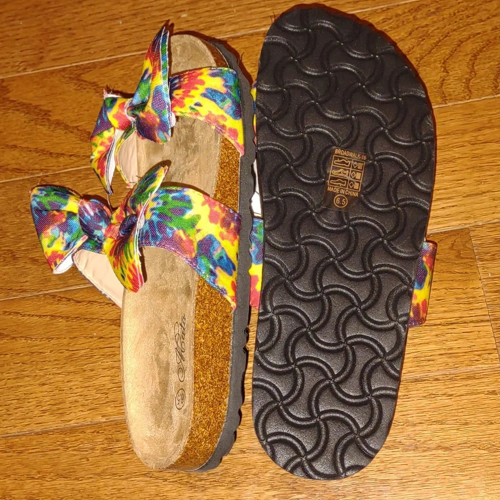 💦MATA Boardwalk👣16 Green/Yellow Double Bow Tie Died Sandals - Picture 8 of 10